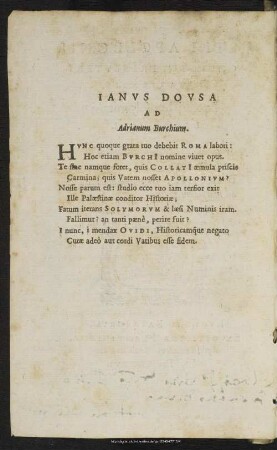 Janus Dousa Ad Adrianum Burchium