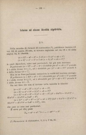 Intorno ad alcune identità algebriche.
