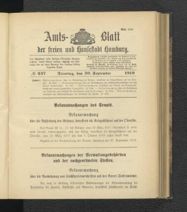 No.237, Dienstag, den 30. September 1919