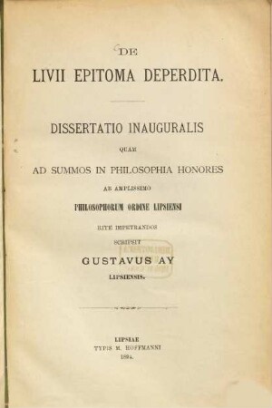 De Livii epitoma deperdita ...