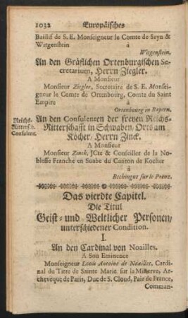 Das vierdte Capitel. Die Titul Geist- und Weltlicher Personen, ...
