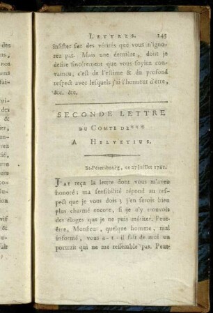 Seconde Lettre du Comte de *** a Helvetius.
