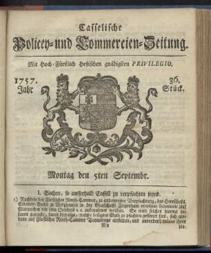36. Stueck, Montag den 5ten Septembr. 1757