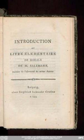 Introduction Au Livre Elementaire De Morale De M. Salzmann, traduite de l'allemand du même Auteur