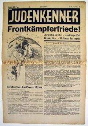 Völkisch-antisemitische Wochenzeitung "Der Judenkenner" mit Polemik gegen Judentum und Freimaurer