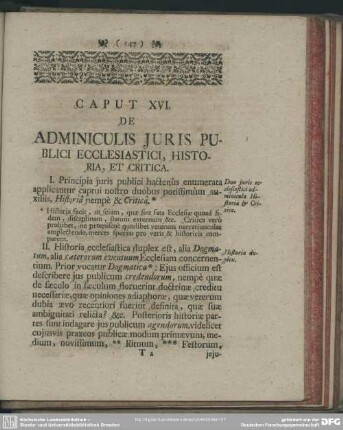 Caput XVI. De Adminiculis Iuris Publici Ecclesiastici, Historia, Et Critica