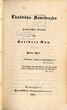 Thaddäus Kosciuszko : Historischer Roman, 3. Theil