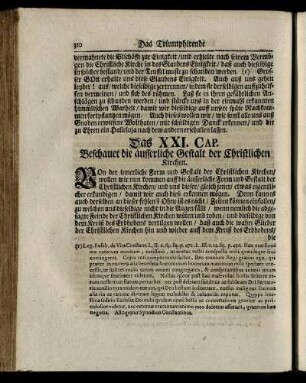 Das XXI. Cap. Beschauet die äusserliche Gestalt der Christlichen Kirchen.