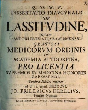 Diss. inaug. de lassitudine