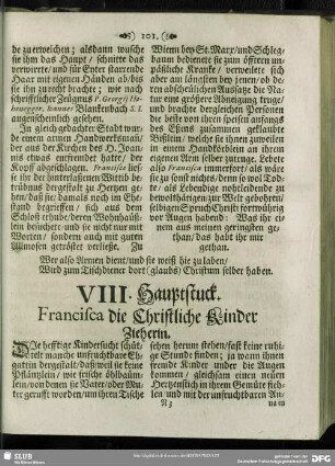 VIII. Hauptstuck. Francisca die Christiliche Kinder Zieherin