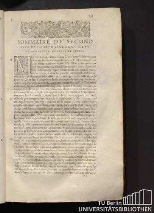 Sommaire Du Second Iour De La Sepmaine De Guillaume De Saluste, Seigneur Du Bartas.