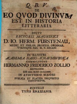 De Eo Quod Divinum Est In Historia Litteraria