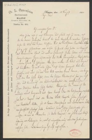 Brief an Ludwig Strecker  und B. Schott's Söhne : 28.08.1900