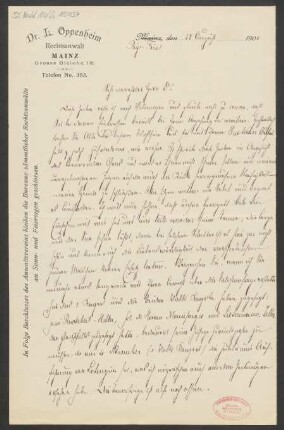 Brief an Ludwig Strecker <senior> und B. Schott's Söhne : 28.08.1900