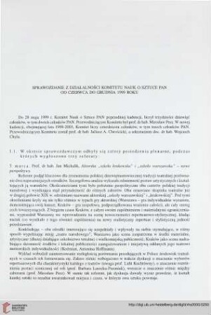 25: Sprawozdanie z działalności Komitetu Nauk o Sztuce PAN od czerwca do grudnia 1999 roku