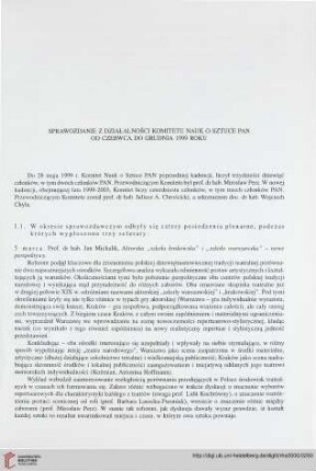 25: Sprawozdanie z działalności Komitetu Nauk o Sztuce PAN od czerwca do grudnia 1999 roku