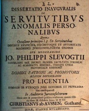 Dissertatio Inavgvralis De Servitvtibvs Anomalis Personalibvs