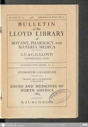 Hydrastis canadensis : fascimile, reprint and illustrations of the article in "Drugs and medicines of North America", 1984