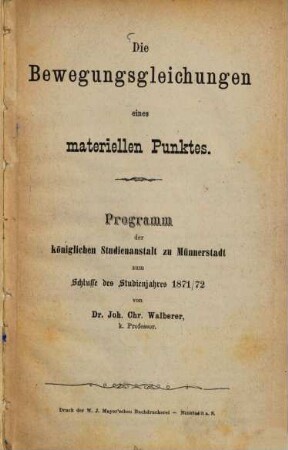 Die Bewegungsgleichungen eines materiellen Punktes