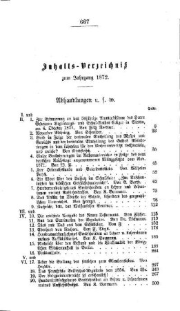 Inhalts-Verzeichniß zum Jahrgang 1872