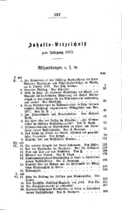 Inhalts-Verzeichniß zum Jahrgang 1872
