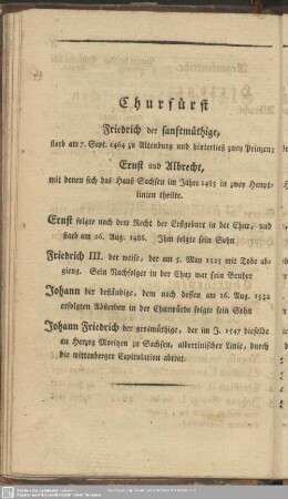 Des Albertinischen und Churhauses Regentenreihe