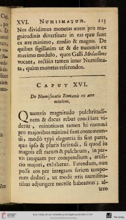 Caput XVI: De Numismatis Romanis ex aere minimo
