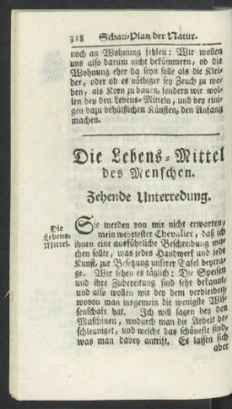 Zehende Unterredung. Die Lebens-Mittel des Menschen.