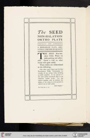 [M. A. Seed Dry Plate Company] [The Seed Non-Halation Ortho Plate]