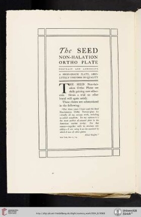 [M. A. Seed Dry Plate Company] [The Seed Non-Halation Ortho Plate]