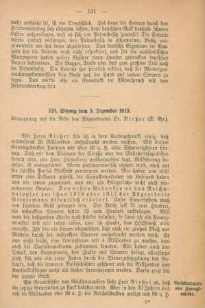 124. Sitzung vom 9. Dezember 1919