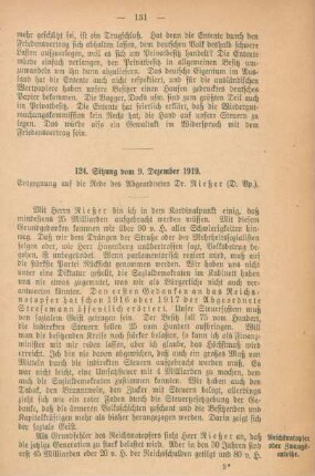 124. Sitzung vom 9. Dezember 1919