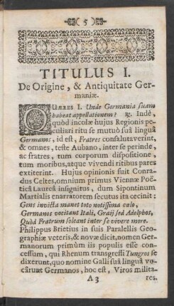 Titulus I. De Origine, & Antiquitate Germaniae