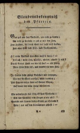 Glaubensbekenntniß des Pfarrers.