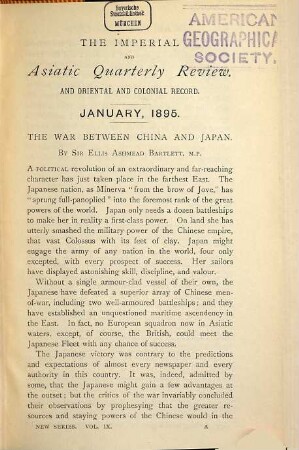 The imperial and Asiatic quarterly review. 9. 1895 = Nr. 17/18