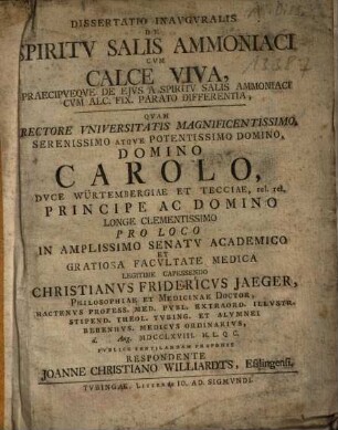 Dissertatio inauguralis de spiritu salis ammoniaci cum calce viva, praecipueque de eius a spiritu salis ammoniaci cum alc. fix. parato differentia