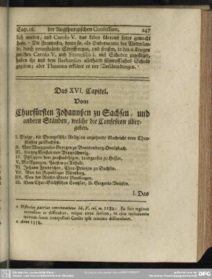 Das XVI. Capitel. Vom Churfürsten Johannßen zu Sachsen, und andern Ständen, welche die Confeßion übergeben