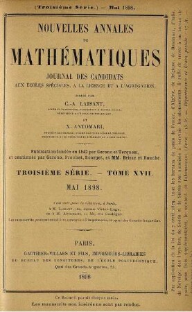 Troisième Série. Tome XVII. Mai 1898.