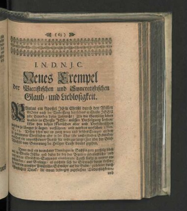 Neues Exempel der Pietistischen und Syncretistischen Glaub- und Lieblosigkeit.