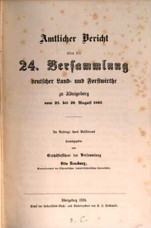 Amtlicher Bericht über die Versammlung Deutscher Land- und Forstwirthe. 24. 1863 (1864)