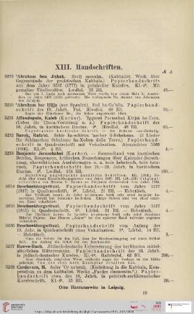 XIII. Handschriften (Nr. 5229 - 5302)