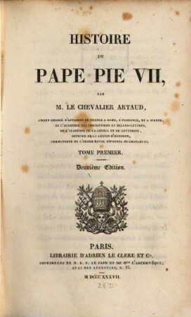 Histoire du Pape Pie VII, 1