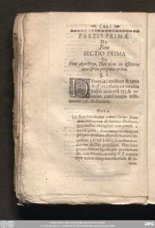 Sectio Prima De Fine obiectivo, Deo nim. in essentia uno & in personis trino.