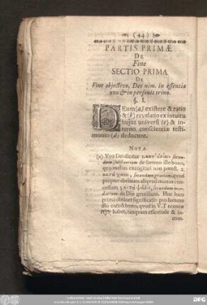 Sectio Prima De Fine obiectivo, Deo nim. in essentia uno & in personis trino.