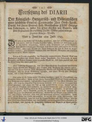 Fortsetzung des Diarii ... Vom 9. Junii bis 2ten Julii 1743.