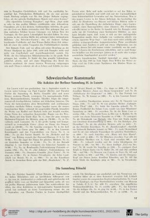 Schweizerischer Kunstmarkt / Londoner Kunstschau / Kunstauktionen / Kunstausstellungen / Aus der Kunstwelt / Das Kunstgewerbe auf der Leipziger Herbstmesse 1931