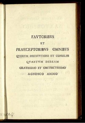 Fautoribus et praeceptoribus omnibus ...
