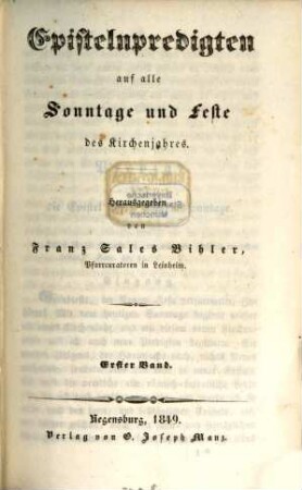 Epistelnpredigten auf alle Sonntage und Feste des Kirchenjahres, 1