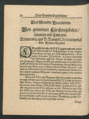 Das Neundte Tractätlein. Von gemeinen Kirchengebeten/ Litanien und Collecten.