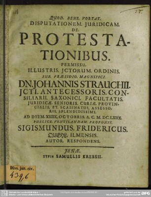 Disputationem juridicam De protestationibus